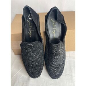 Lola Cruz Black Suede Rhinestone Loafers Smoking Slippers 349Z00BK Size 6.5 37